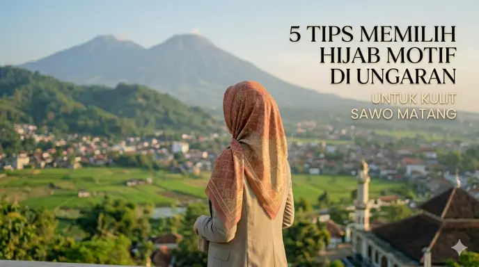 Model Pitalora menggunakan hijab motif premium untuk kulit sawo matang